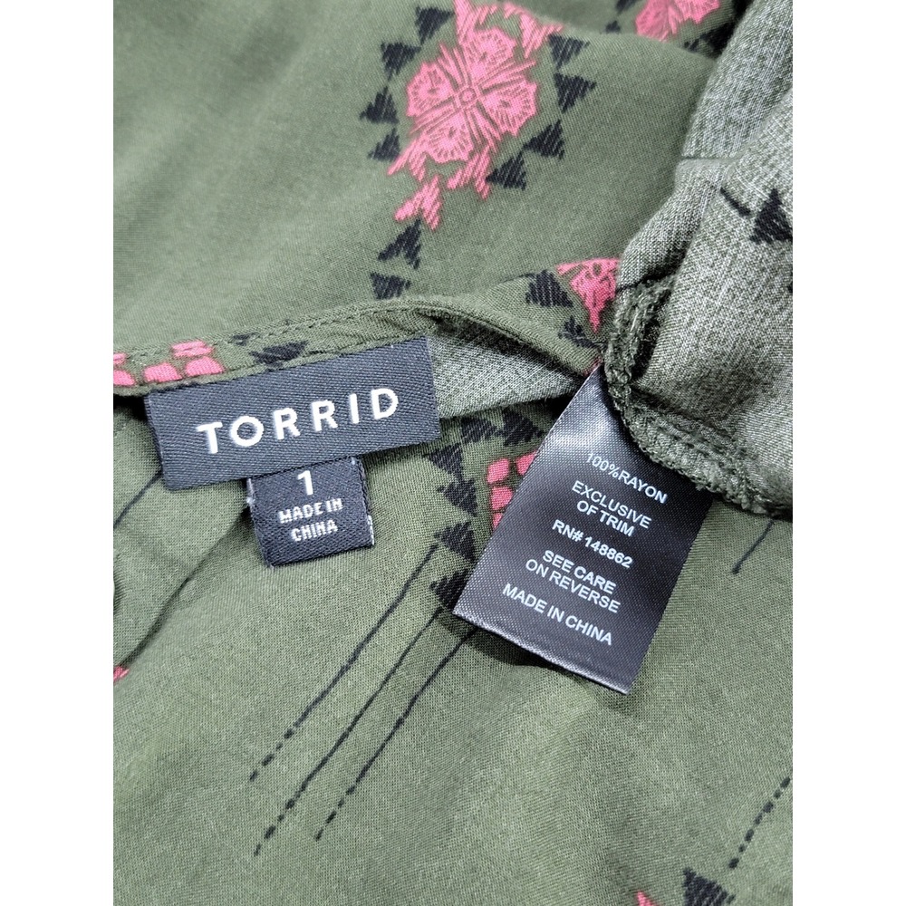 Torrid Womens 1X Tank Top Olive Green Tiered Boho Tribal Rayon Sleeveless - Picture 4 of 7